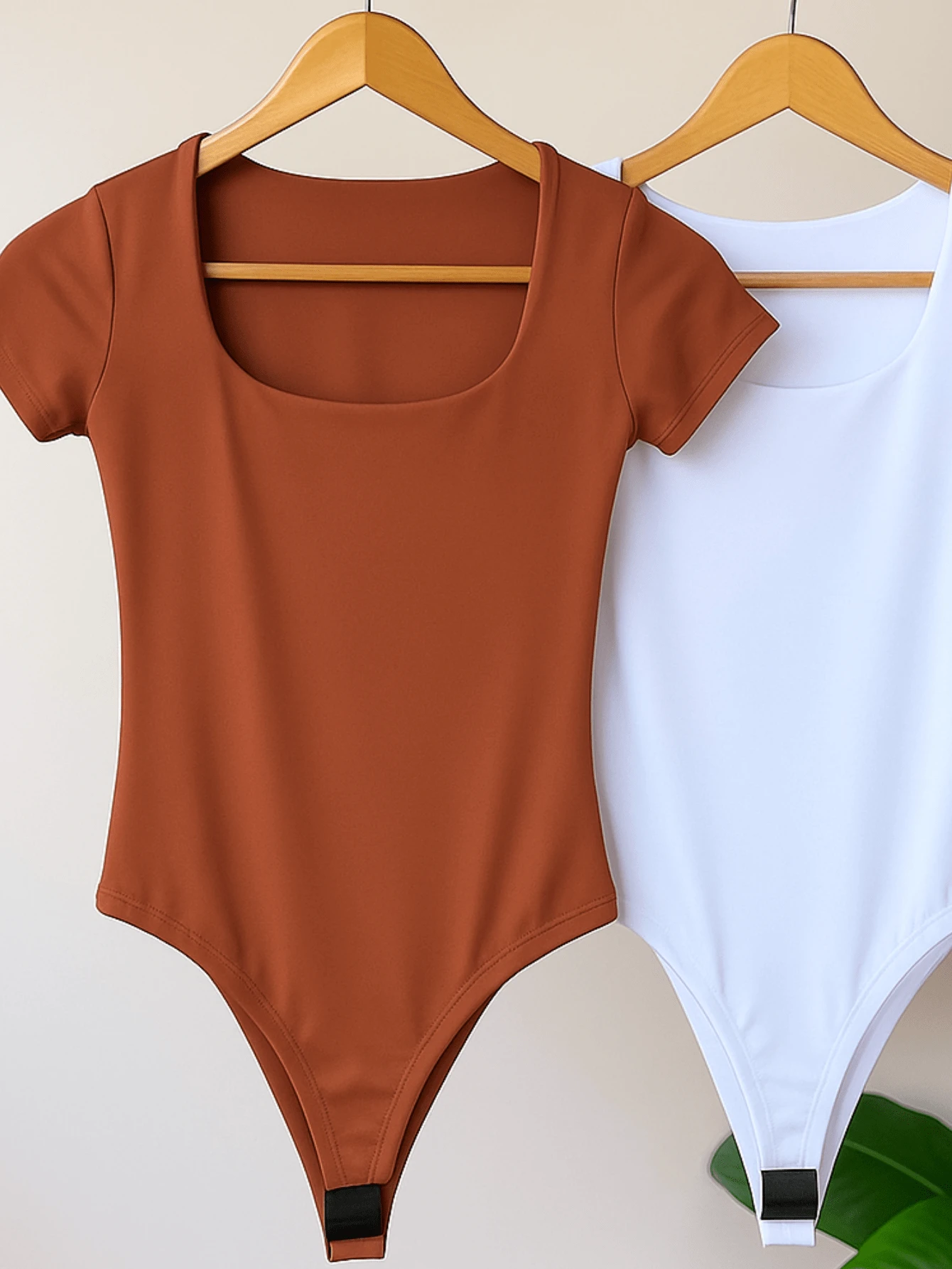 Kit 2 Women's Bodysuit With Square Neckline And Short Sleeves In Suplex - Brown/White - View 1