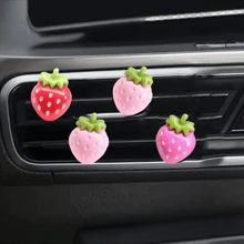 6 piezas Clips de rejilla de ventilación de coche con diseño de fresa, accesorios de auto, adecuados para hombres y mujeres, decoración de salida de ventilación de coche