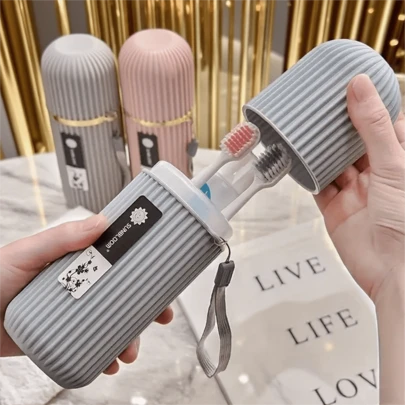 Zazumi 1 Bộ hộp đựng bàn chải đánh răng du lịch, Cốc đựng nước súc miệng du lịch, Hộp đựng bàn chải đánh răng kem đánh răng, Cốc đựng nước súc miệng du lịch di động, Cốc rửa, Hộp đựng di động, Cốc đựng nước súc miệng và hộp đựng kem đánh răng, Bộ chăm sóc răng miệng di động có cốc đựng nước súc miệng, Hộp đựng bàn chải đánh răng sáng tạo, Hộp đựng bàn chải đánh răng du lịch, Đồ dùng vệ sinh, Cốc đựng nước súc miệng ký túc xá,