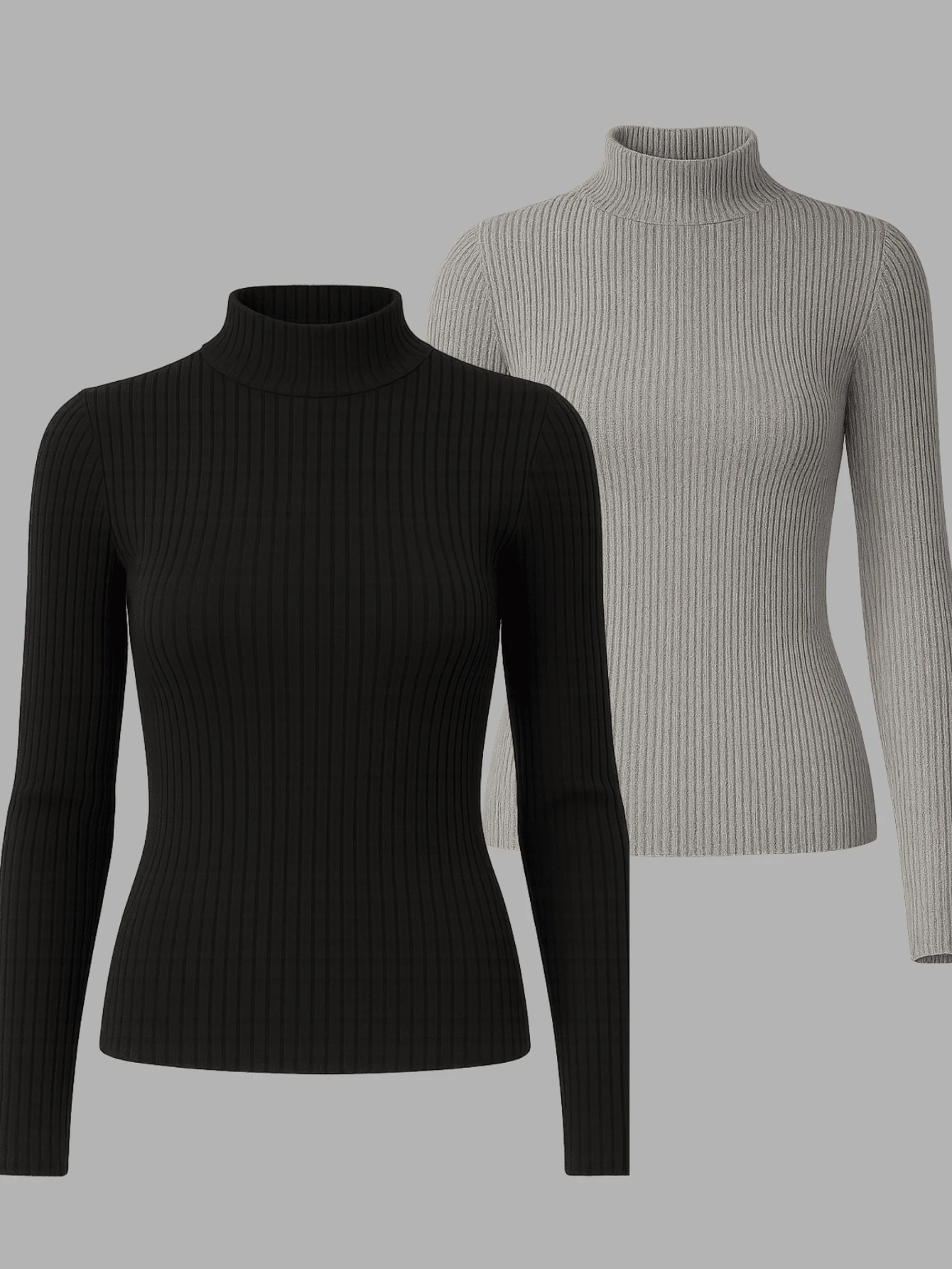 Kit 2 Cacharrel Women's Second Skin Blouse Long Sleeve High Neck Ribbed Cotton - Black - View 1