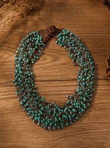 Handmade Crochet Beaded Necklace, Bohemian Style, Popular In Europe And America, Multi-Layer Beaded Necklace - Blue - View 20
