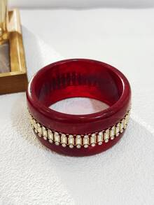 1 件时尚复古扎染树脂水钻镶嵌宽手链，适合女性参加派对佩戴 - 鑲鑽手鐲 - 查看 4