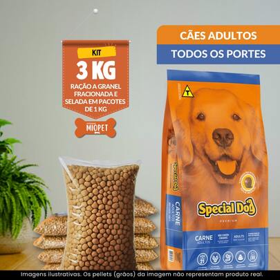 Kit 3 KG Ração Para Cachorro Special Dog Cães Adultos a Granel  – Sabor Carne | 21% de Proteína | Embalagem Selada por Quilo