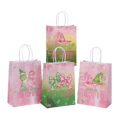 6/24 件女巫主题派对礼品牛皮纸袋、答谢礼品袋、感谢礼品袋、可重复使用礼品袋、女巫帽、蝴蝶结、感谢印花牛皮纸袋、派对礼品袋、婚礼袋、朋友礼品袋（生日、节日、圣诞节、万圣节、返校礼品包装袋）