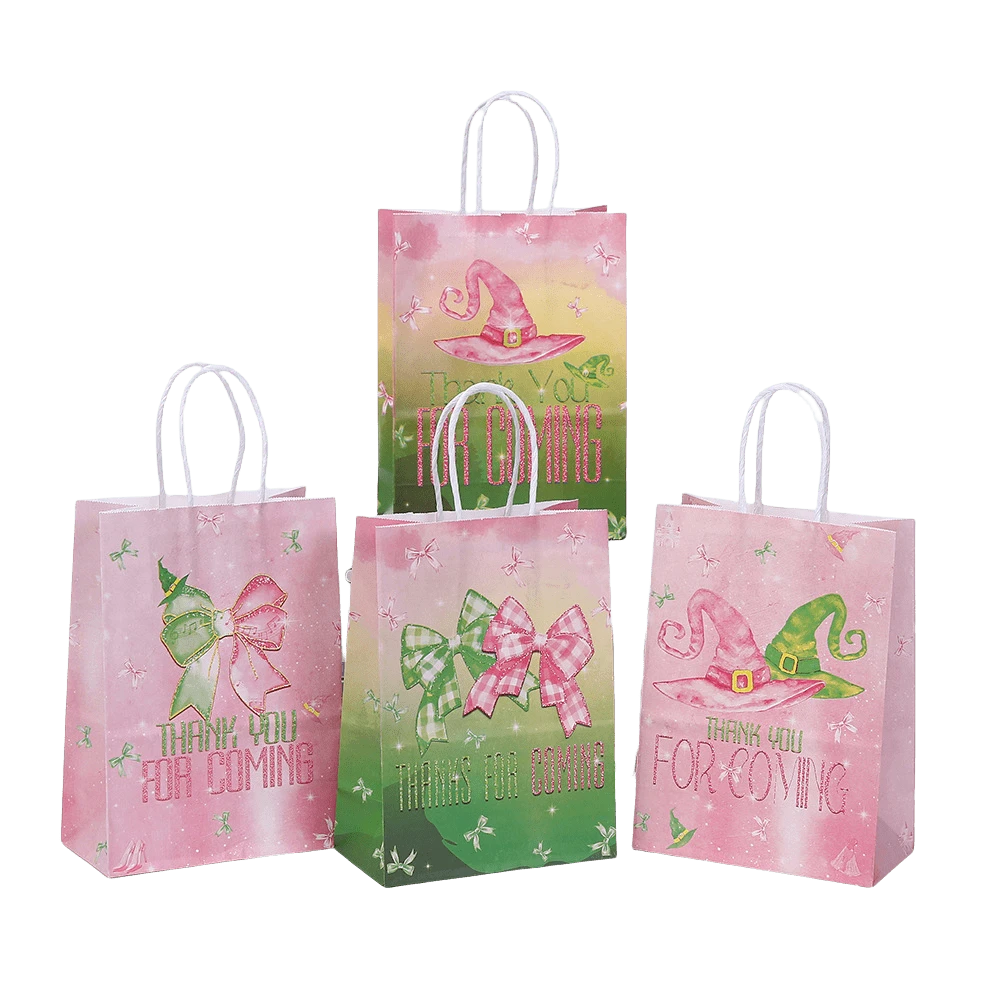 6/24 件女巫主题派对礼品牛皮纸袋、答谢礼品袋、感谢礼品袋、可重复使用礼品袋、女巫帽、蝴蝶结、感谢印花牛皮纸袋、派对礼品袋、婚礼袋、朋友礼品袋（生日、节日、圣诞节、万圣节、返校礼品包装袋） - 彩色 - 查看 1