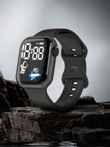 1pc Black Minimalist LED Digital Watch, Suitable For Back To School Season