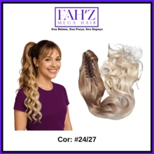 Aplique Rabo De Cavalo Cacheado Orgânico Com Presilha 55 Cm - Weng - SNATURAL/27A - Visão 2