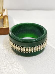 1 件时尚复古扎染树脂水钻镶嵌宽手链，适合女性参加派对佩戴 - 鑲鑽手鐲 - 查看 13