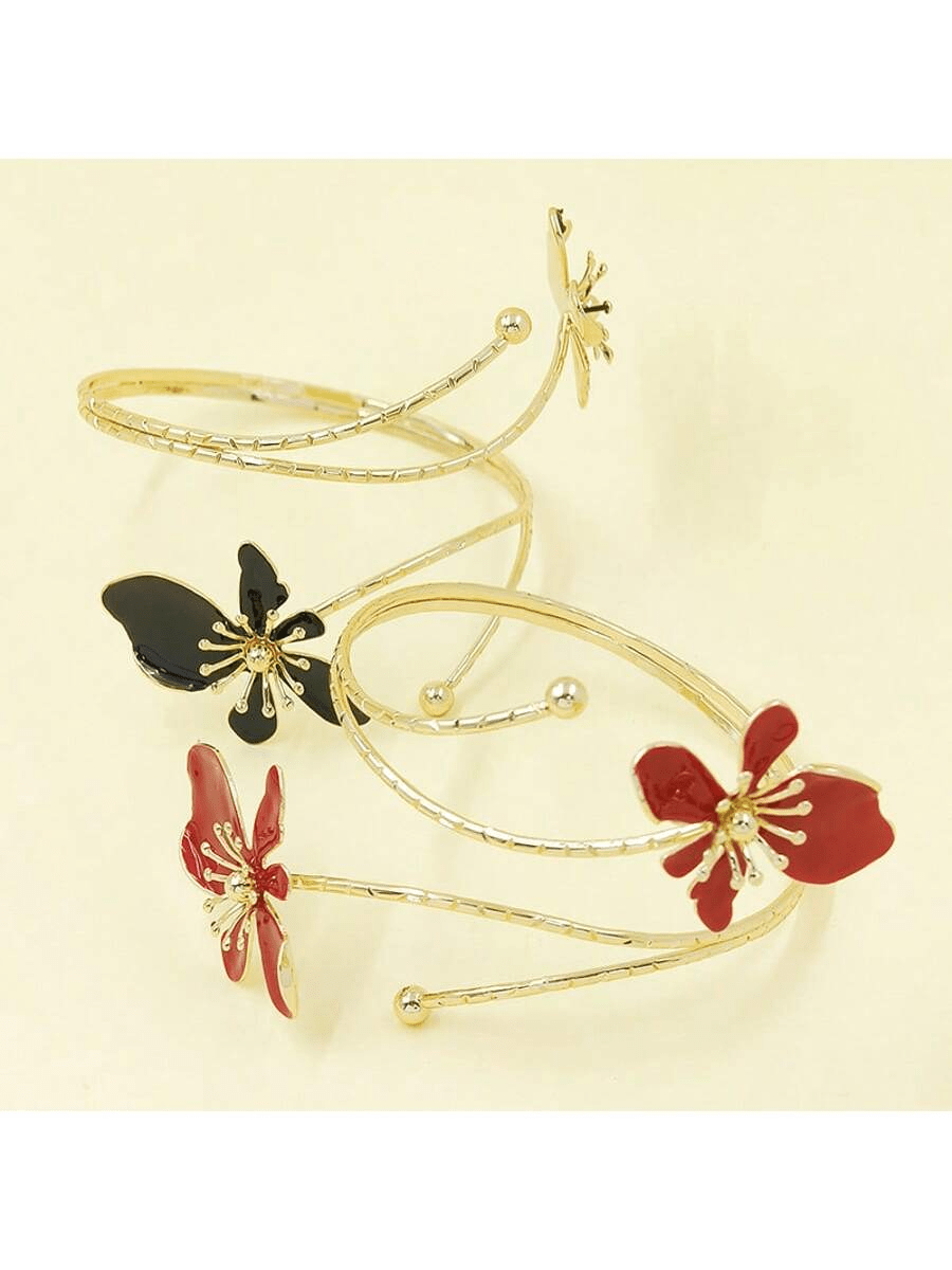 1pc Enamel Glazed Floral Cuff Bracelet, Minimalist & Elegant Fashion Accessory Suitable For Gifts, Parties, Banquets And Daily Wear