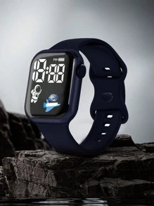 1pc Black Minimalist LED Digital Watch, Suitable For Back To School Season