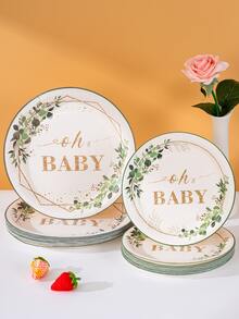 10/25 件植物纤维纸盘，桉树绿叶和鼠尾草绿叶一次性纸盘，派对生日餐盘，可容纳 25 位客人，用于派对装饰、生日、送礼 - 彩色 - 查看 5