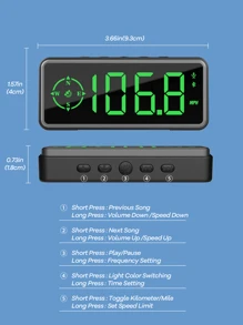 REMAX 车载 GPS 数字车速表、GPS 指南针抬头显示器（适用于所有车型）、带 FM 收音机、支持存储卡、时间显示、汽车配件、超实用户外运动汽车用品 - 黑色 - 查看 12