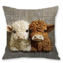 1pc 2D Printed Plush Decorative Pillow Cover, Not Real Embroidery, Super Cute Yak Pattern, Single-Sided Printing, 17.7*17.7 Inches (45*45cm), Faux Linen Material, Suitable For Sofa, Living Room, Bedroom And Office Home Decor (Pillow Insert Not Included)