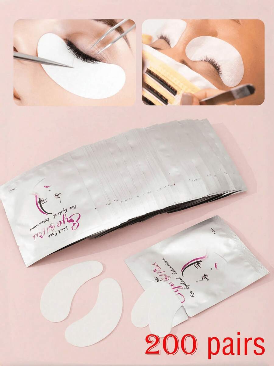 200对U型眼贴，纯天然植物提取胶原蛋白睫毛垫，用于嫁接睫毛，嫁接睫毛，睫毛垫，保湿眼贴 - 銀色 - 查看 1