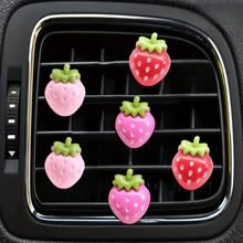 6 piezas Clips de rejilla de ventilación de coche con diseño de fresa, accesorios de auto, adecuados para hombres y mujeres, decoración de salida de ventilación de coche
