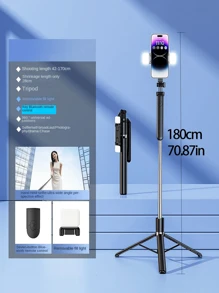 Trépied Perche à Selfie de 170 cm/67 pouces, avec éclairage d'appoint, trépied en aluminium extensible avec télécommande Bluetooth, compatible avec les smartphones et Android, parfait pour les voyages, le vlog, la vidéo et la photo - avec éclairage d'appoint compatible avec les et les smartphones Android pour les vacances d'été, les voyages, l'éclairage d'appoint, les activités de plein air, le support de diffusion en direct
