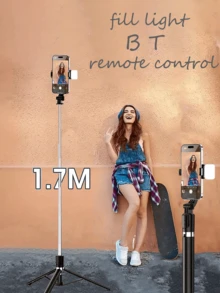 Statyw do selfie Bluetooth ze światłem wypełniającym i pilotem, kompatybilny z większością smartfonów, oświetlenie LED, przenośne, ściemnialne oświetlenie LED do aparatów i kamer, vlogów, do selfie, nagrywania wideo, spotkań Zoom, wywiadów, transmisji na żywo, vlogów, spotkań rodzinnych, sesji zdjęciowych na imprezach świątecznych, również do selfie z ręki i aktywności na świeżym powietrzu - Wielokolorowe - Zobacz 5