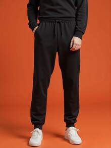 Debex Men's Thick Flannel Jogger Winter Cold Sweatpants - Black - View 1