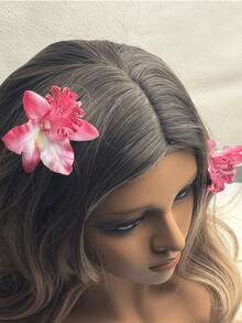 2 件玫瑰粉色泰国兰花发饰，时尚女士发夹，优雅，夏季波西米亚风格，开学季礼物，夏威夷风格，爪夹，发夹，发夹，发夹，发夹 - 彩色 - 查看 3