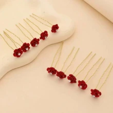 10 件经典浪漫优雅 U 形发夹，红玫瑰和白花和仿珍珠基本款发夹，女士女孩休闲派对婚礼装饰，公主仙女风格清新发饰，礼物照片道具