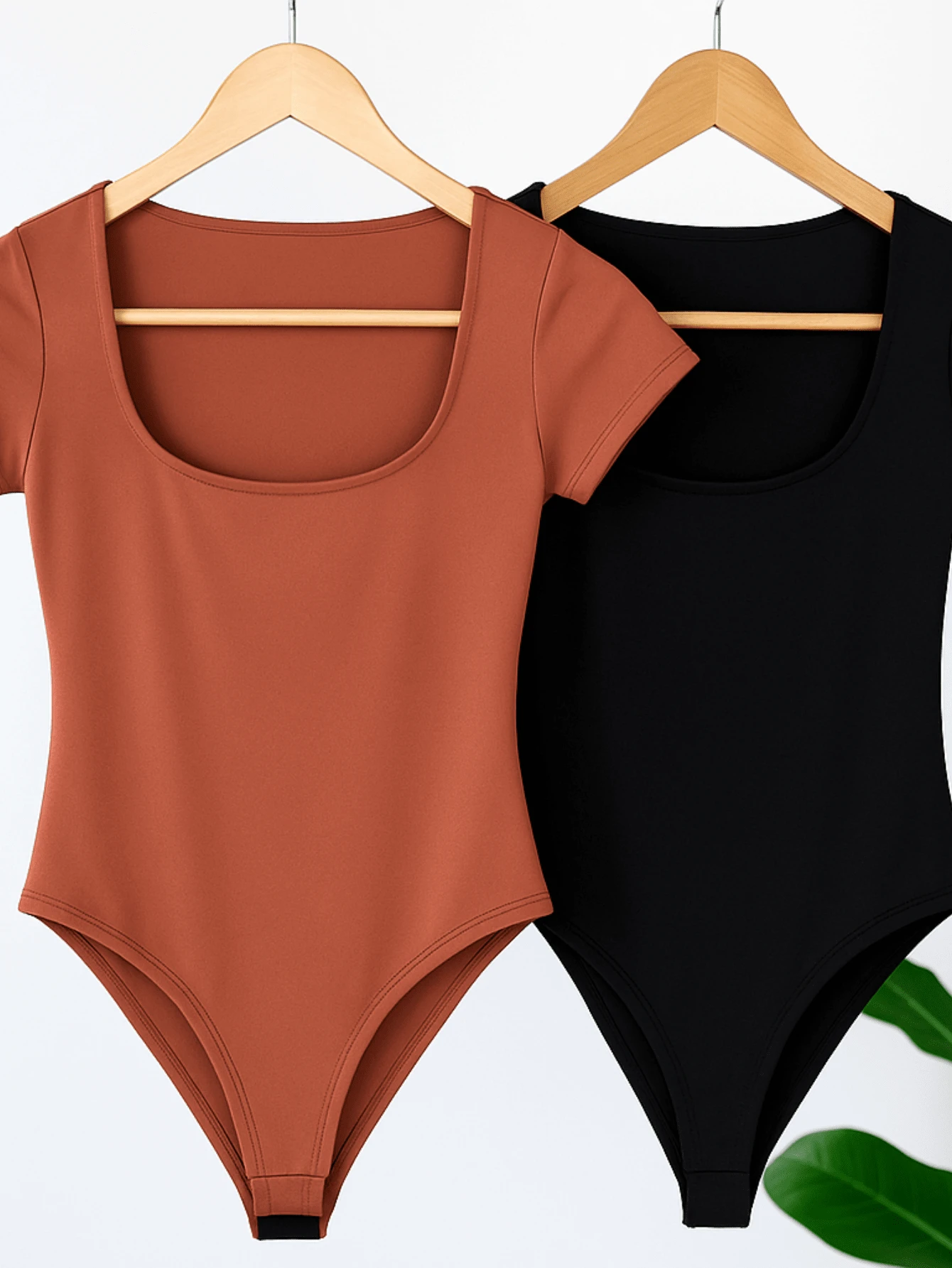 Kit 2 Women's Bodysuit With Square Neckline And Short Sleeves In Suplex - Black/Brown - View 1