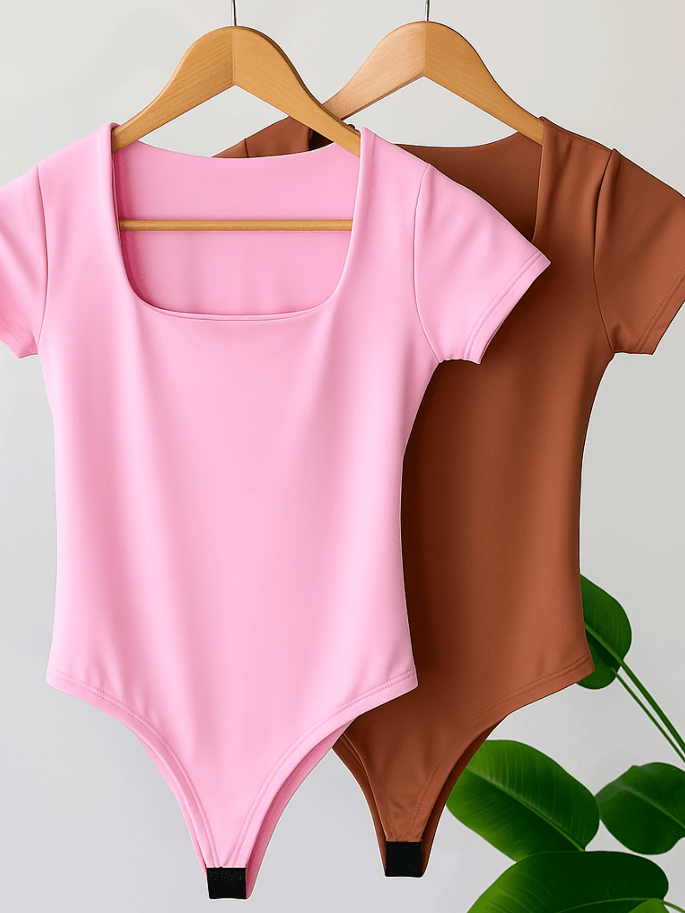 Kit 2 Women's Bodysuit With Square Neckline And Short Sleeves In Suplex - Baby Pink/Brown - View 1
