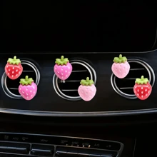 6 piezas Clips de rejilla de ventilación de coche con diseño de fresa, accesorios de auto, adecuados para hombres y mujeres, decoración de salida de ventilación de coche
