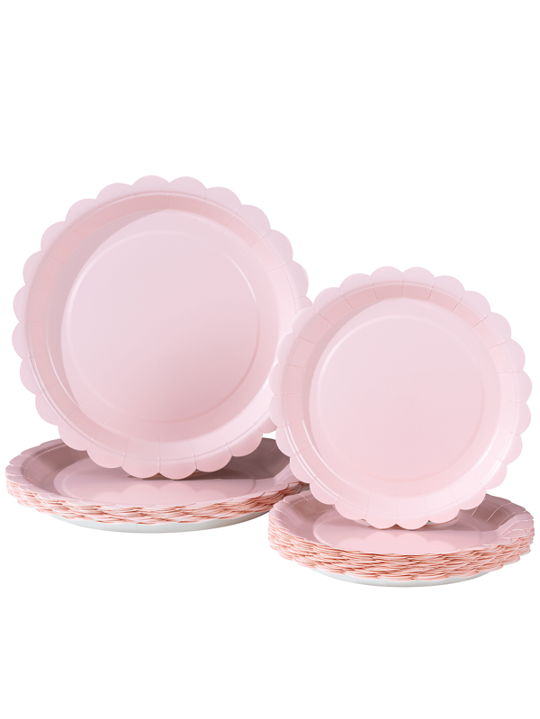 10/25 piezas Platos de papel con forma de flor de color rosa claro, platos de papel desechables de color rosa claro para fiesta de cumpleaños, pueden acomodar a 25 invitados, para decoración de fiestas, cumpleaños, regalos