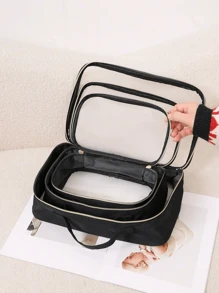 3件套大容量化妆包旅行必需品化妆品收纳包化妆收纳袋洗漱包收纳袋新年礼物开学季必备旅行包学校假期返校用品旅行包女士 - 黑色 - 查看 9