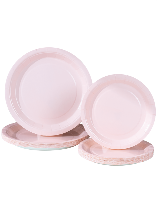 10/25 件浅粉色纸盘，浅粉色派对一次性纸盘，适合生日派对，最多可容纳 25 位客人，用于派对装饰、生日、送礼
