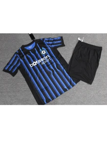 2025 New Style Blue & Black Vertical Stripe Football Kit – Customizable Jersey & Shorts Set,Stylish,Fashion,Hipster,Casual,Minimal Chic,Personalized,Customized,Custom,Unique,Guy Costumes,Capsule Wardrobe,Men Basic/Street Style,Ideal Gifts For Him,Boyfriend,Family,Friends,For Birthdays,For Vacation/Holiday,For School/Competition,For Sports/Climbing