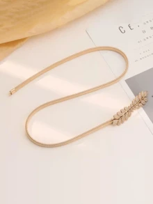 1pc Metallic Elastic Waist Belt, Suitable As Dress Accessory - Gold - View 3