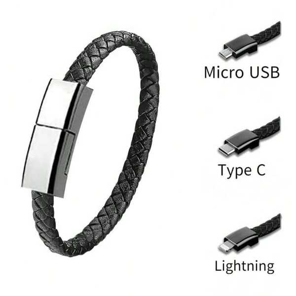 كابل شحن ميكرو USB بشكل سوار من جلد قابل للسداد لشحن الأجهزة والبيانات، للأندرويد وأجهزة آبل بما في ذلك 14 Pro Max، 14 Pro، 14 Plus، 13 Pro Max، 13 Pro، 13، 12 Pro، 12، 11، XS، XR، 8 Plus، 8، 7، 6، 5، SE، وأيضًا iPad