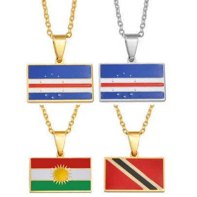 1pc Rectangle Flag Cabo Verde/Cape Verde,Trinidad And Tobago, Pendant Necklaces For Women Stainless Steel Jewelry