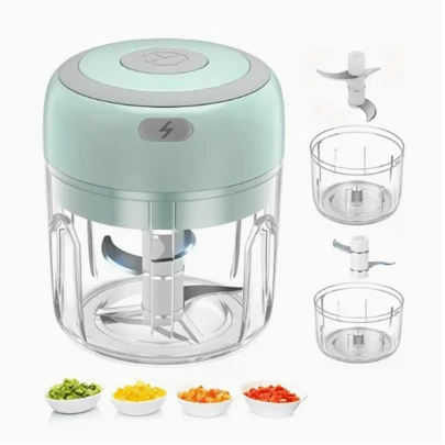 Picadora Eléctrica de Ajo Mini Copa doble 250ml+100ml, Mini Trituradora Portátil de Alimentos Eléctrica, picadora de ajo cebolla verduras, Mini Preparador de Alimentos para Picar Chile Carne Especias, Máquina Trituradora y Licuadora