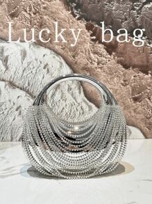 1PC Luxury Silver Rhinestone Bling Women Handbag, Exquisite Cosmetic Acrylic Clutch Bag, Elegant Evening Purse Women, Tready Tassels Party Bags, Perfect For Party, Wedding, Prom, Dinner/Banquet - Silver - View 2