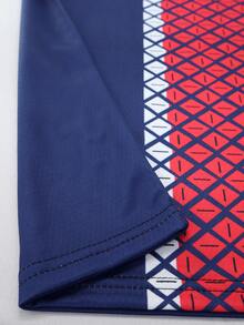 2025 Custom Your Own Jersey, Breathable Quick-Dry 210g Single Piece Top, Unisex Sports Team Club Training V-Neck Football Shirt With Front & Back Printed Name, Number, Logo, Comfortable Fit, Navy Blue With Red - Multicolor - View 6