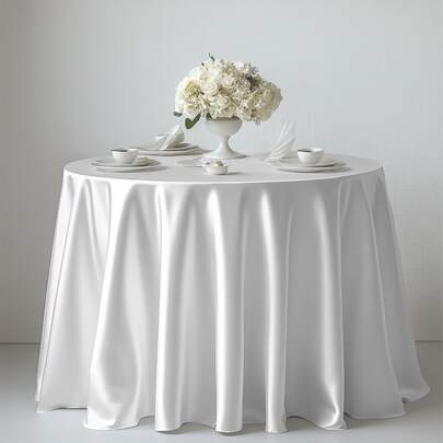 228cm/275cm Round Tablecloth, Satin Fabric 100gsm, Suitable For Indoor/Outdoor Decoration, Wedding, Party, Hotel, Dining Table
