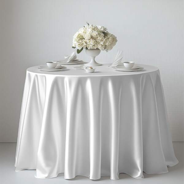 Round Table Cover 228cm/275cm Wedding Banquet Decorative Tablecloth, For Outdoor And Indoor Decoration, Fabric Weight 100g Satin Tablecloth, Party, Hotel, Wedding Decoration, Dining Tablecloth