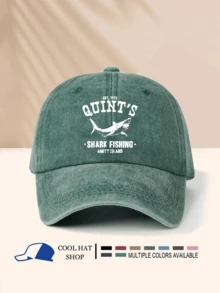 1pc Washed Quint Shark Printed Baseball Cap, Fishing Snapback Hat, Movie Fan Gift, Retro Dad Hat - Washed Cap - View 17