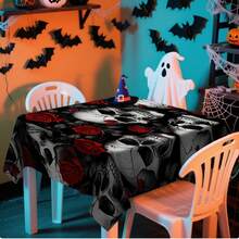1/20 件桌布 - 骷髅，红色花卉图案耐用涤纶矩形桌布，可水洗，适用于万圣节派对、家庭餐厅和厨房装饰、厨房桌布、主题活动装饰 - 彩色 - 查看 12