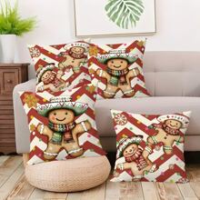 4 piezas/280 piezas Fundas de almohada con tema navideño, fondo a rayas con elementos de hombre de jengibre, adecuadas para la decoración navideña de la sala de estar, el dormitorio y el sofá, fundas de almohada de 45x45cm, decoración para fiestas y reuniones navideñas, decoración de restaurantes, decoración para ambientar fiestas, sin relleno de almohada, adecuado para uso diario, vacaciones, fiestas, cumpleaños, bodas, cenas, cocina, comedor y otras decoraciones textiles para el hogar