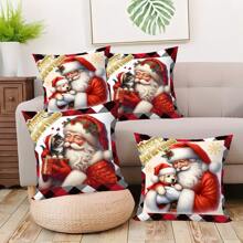 4 件/280 件圣诞主题枕套，圣诞老人和小狗图案，适用于圣诞节客厅卧室沙发装饰，圣诞派对装饰，45x45 厘米枕套，圣诞派对餐厅装饰，派对氛围装饰，不含枕芯，适合日常、节日、派对、生日、婚礼 - 抱小狗聖誕老人 - 查看 2