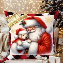 4 件/280 件圣诞主题枕套，圣诞老人和小狗图案，适用于圣诞节客厅卧室沙发装饰，圣诞派对装饰，45x45 厘米枕套，圣诞派对餐厅装饰，派对氛围装饰，不含枕芯，适合日常、节日、派对、生日、婚礼 - 抱小狗聖誕老人 - 查看 5