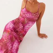SCATTERCASTREA Beach Vacation Coquette Mesh Cocktail Sundress Women Floral Spaghetti Strap Maxi Dress Summer Sexy Backless Bodycon Long Dress - A_Beige - 查看 8