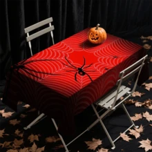 1/20pcs Halloween Tablecloth, Spider Web Pattern, Reusable Polyester Rectangular Tablecloth, Suitable For Home, Restaurant Or Living Room Decoration, Woven, Holiday Dining Table Decor Accessory, Durable Tablecloth - Multicolor - View 4