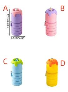1pc Expandable Pen Holder Stress Relief Pen Bag, Round Pen Cup, Cute Cartoon Animal Silicone Pouch, Gift & School Supplies