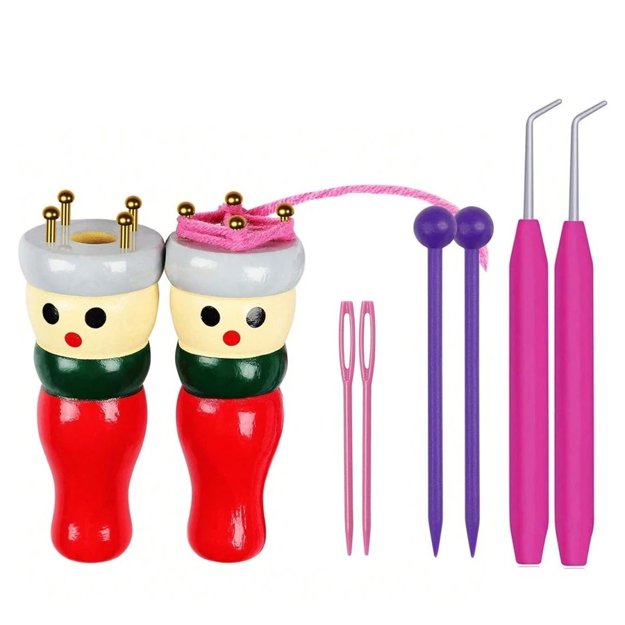 Set de 2 juegos de telar de punto, juego de tejer muñecas de madera adorables, kits de tejer francés, herramientas DIY para tejer pulseras