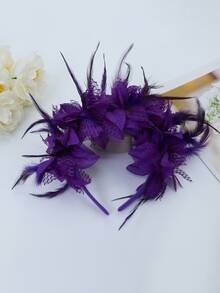 1件装人造花羽毛头饰，适用于万圣节派对、婚礼、表演等场合，复古风格 - 彩色 - 查看 16
