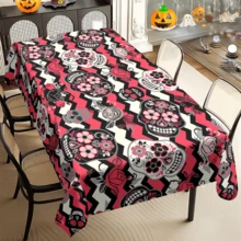 1/20 szt. Żywy obrus na Halloween - Atrakcyjny obrus z motywem czaszki - Idealny na Halloween, imprezy tematyczne i wystrój domu, dekoracje, ochronne obrusy, dekoracje na imprezy - Wielokolorowe - Zobacz 2